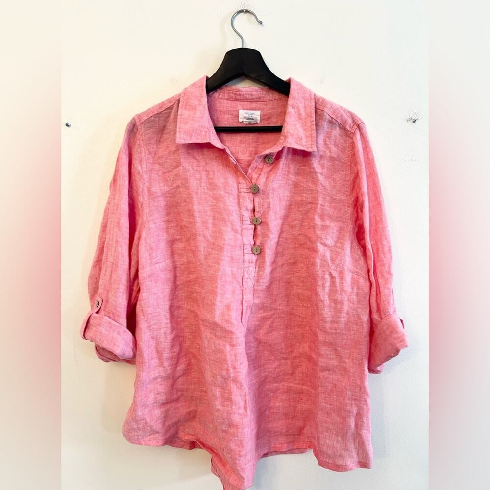 Sigrid Olsen 100% linen button blouse wooden button natural materials summer 1X